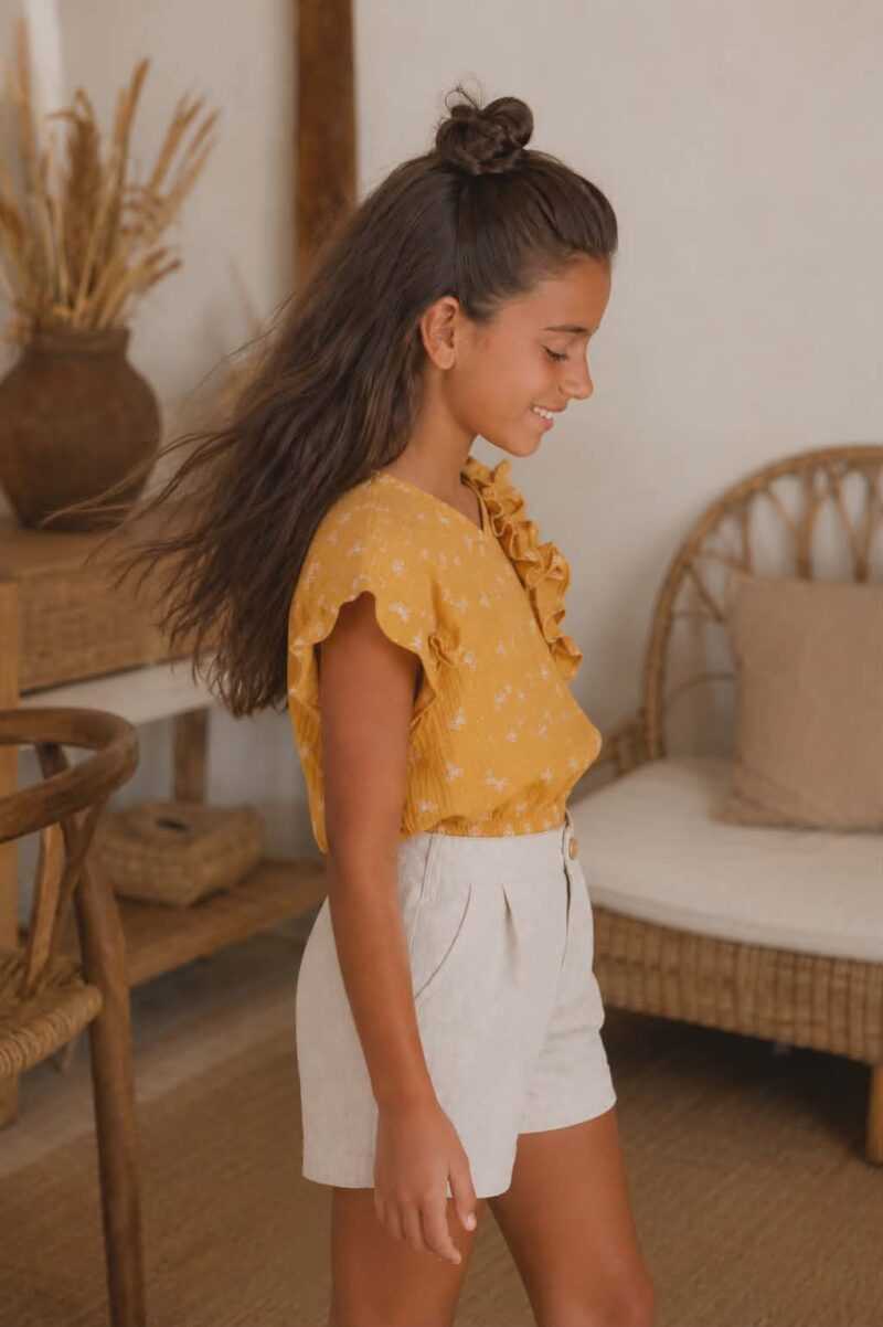 Felső - Mustár pillangós fodros masnis crop top - Image 10