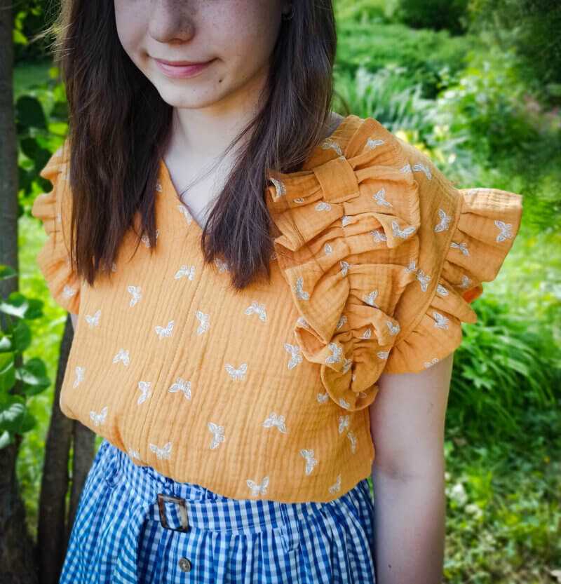 Felső - Mustár pillangós fodros masnis crop top - Image 6
