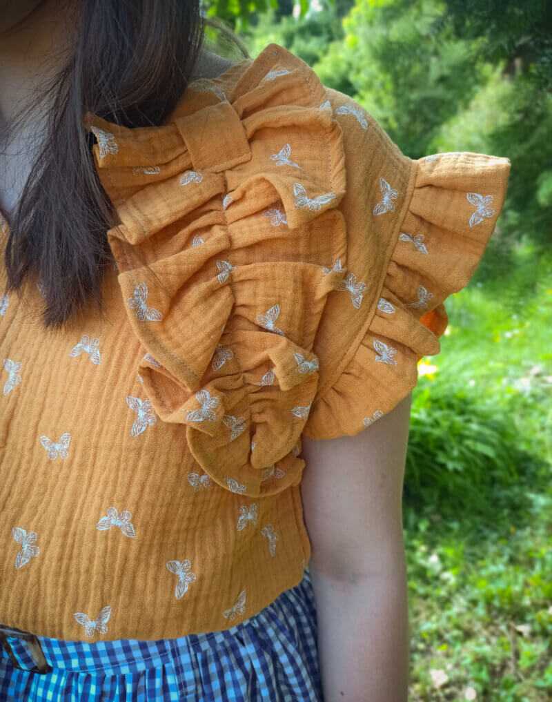 Felső - Mustár pillangós fodros masnis crop top - Image 7