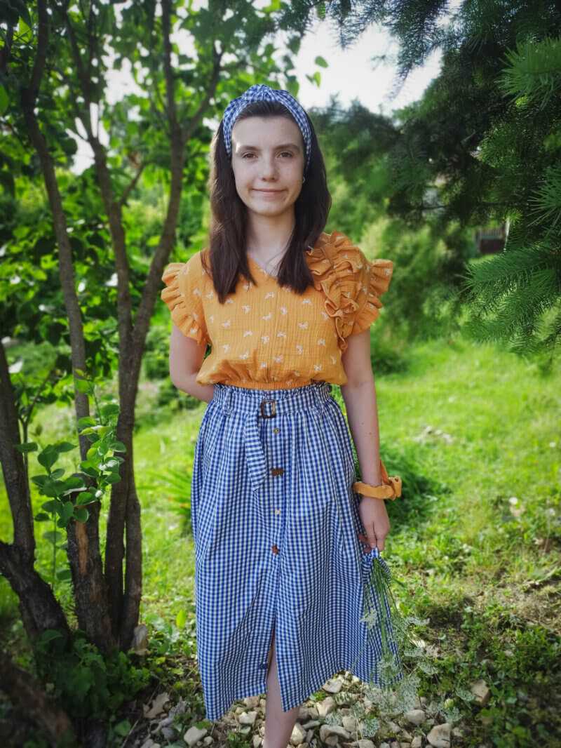 Szoknya - Kockás, kék gombos, midi - Image 5